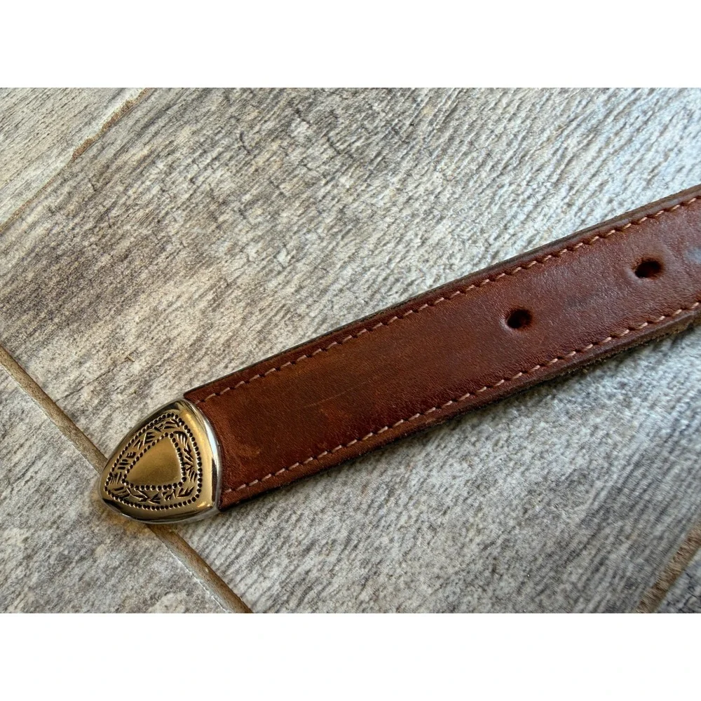 Genuine Leather Western Belt Small Womens Engraved Buckle USA Engraved Cowgirl